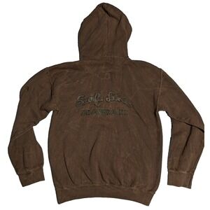VTG SURF LINE HAWAII Men Medium Dark Camel Dye Embroidered Double-Sided Hoodie